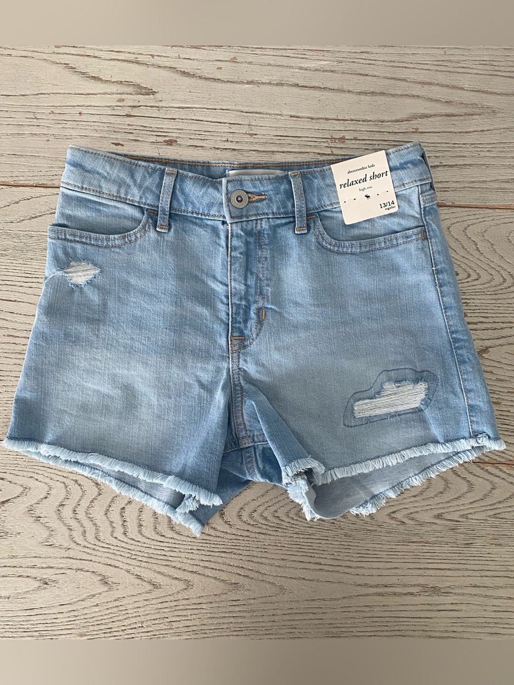 abercrombie kids light blue distressed denim relaxed shorts